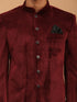Vastramay Maroon Polka Dot Printed Velvet Jodhpuri Baap beta Set